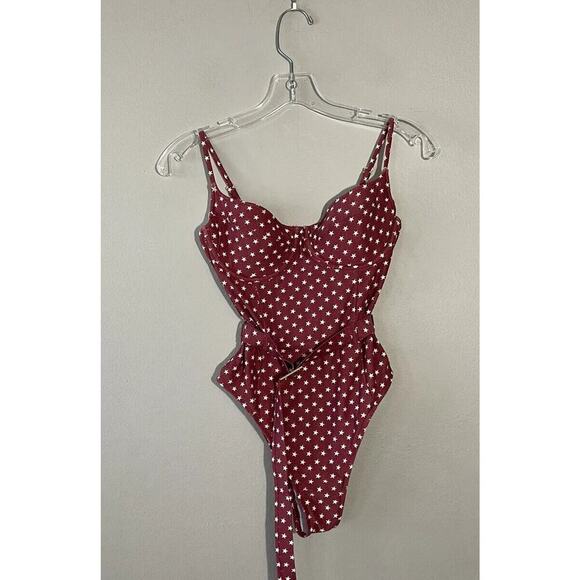 We Wore What Danielle One Piece Star Print Belted One Piece Bathing Suit Small - Picture 3 of 8